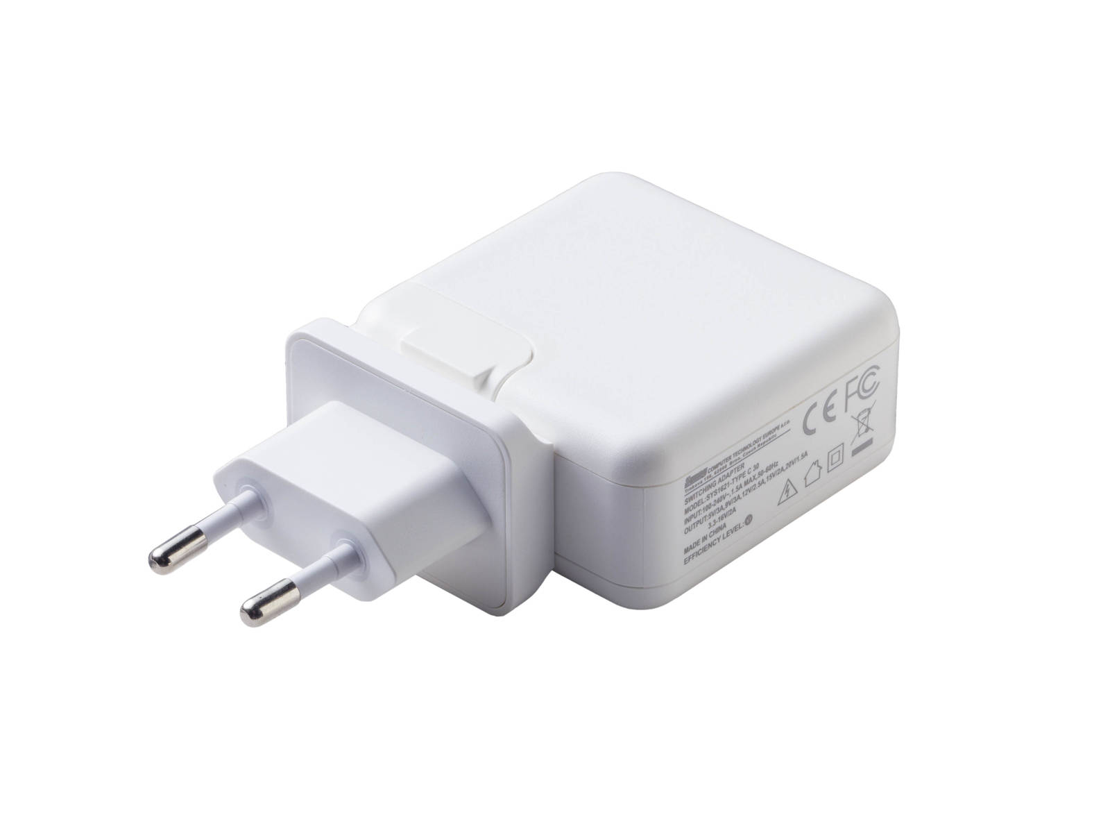 Power adapter USB-C charger 5V/3A, 9V/3A, 12V/2.5A, 15V/2A, 20V