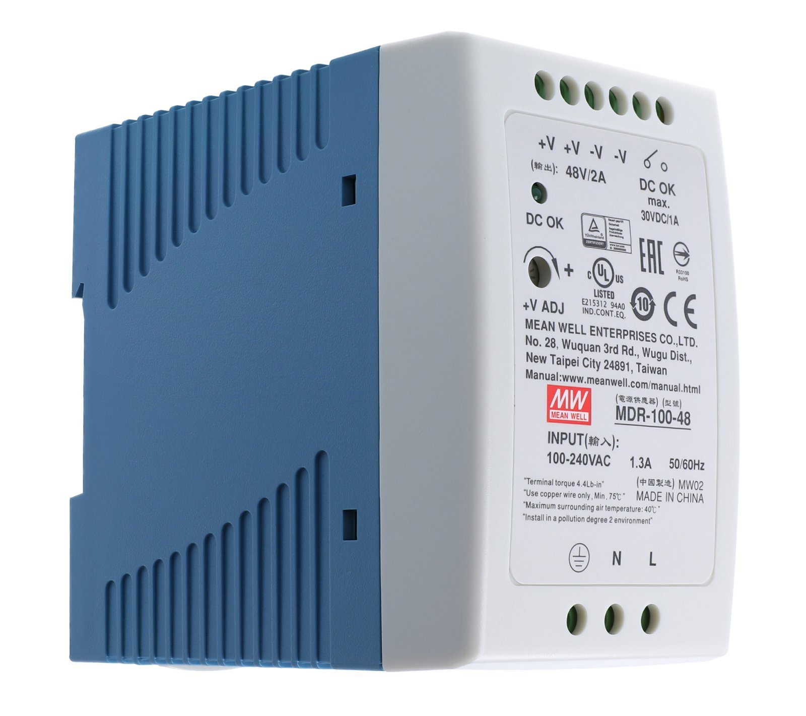 Power supply for a DIN rail 48V 2A 96W MEAN WELL, MDR-100-48 2A, DIN rail  power supplies \ MDR