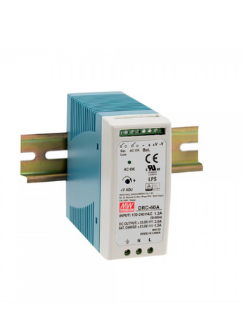 DIN rail 60W 13.8V 4.3A buffer power supply. 13.8V 1.5A DRC-60A