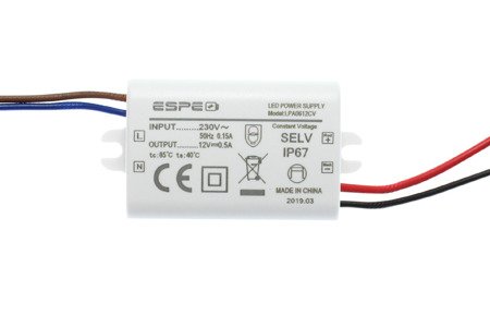 LED power supply 12V 0.5A 6W IP67 ESPE | LPA0612CV