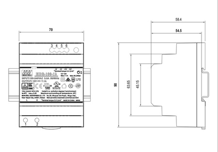 Zasilacz na szynę DIN 12V 7,1A 85W MEAN WELL | HDR-100-12