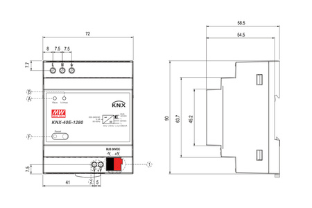 Zasilacz na szynę DIN z obsługą standardu KNX 30V 1,28A 40W MEAN WELL | KNX-40E-1280D