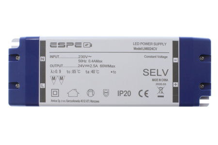 LED power supply with PFC 24V 2.5A 60W | ESPE LN6024CV